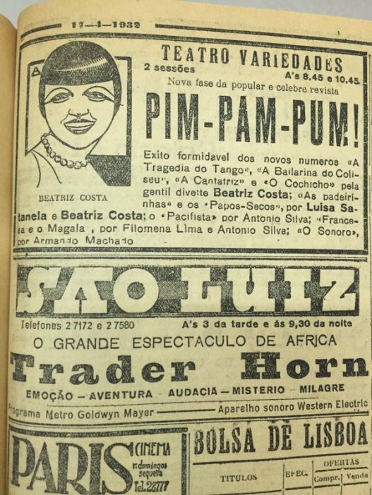 DNmemo (17.4.1932) Revista histórica do teatro português, Pim Pam Pum, com Beatriz Costa, renova alguns quadros